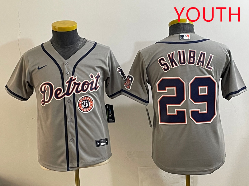 Youth 2025 Detroit Tigers 29 Skubal grey Nike MLB jersey